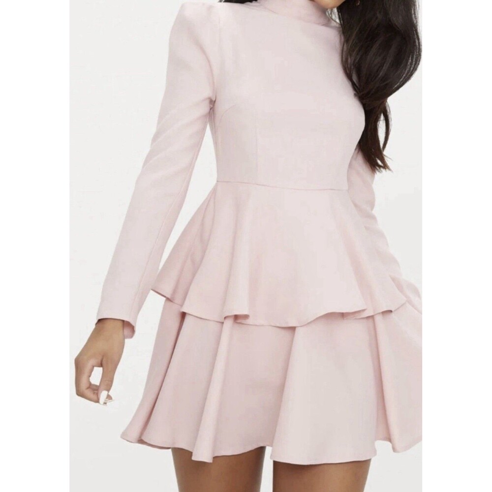 pretty little thing dusty pink high neck tiered skater dress size 8 US